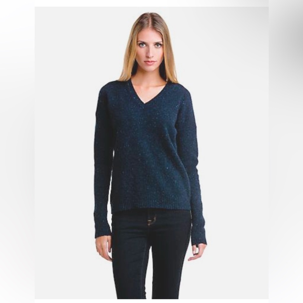 Theory Kippy Speranza Navy Wool Blend V-Neck Sweater Size Large